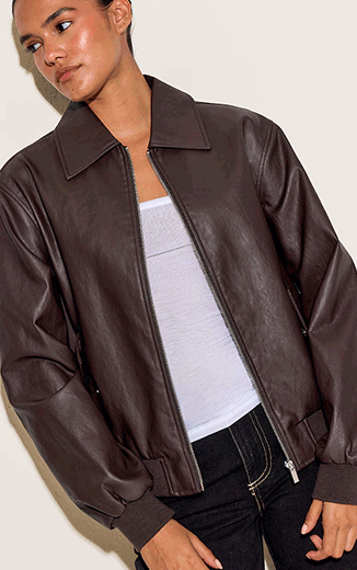 Dark Chocolate Faux Leather Bomber Jacket