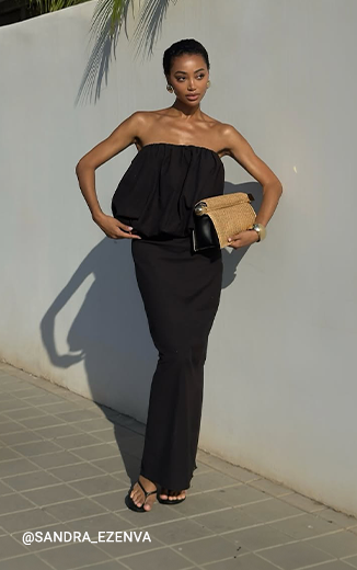 Black Ruched Longline Bandeau Top