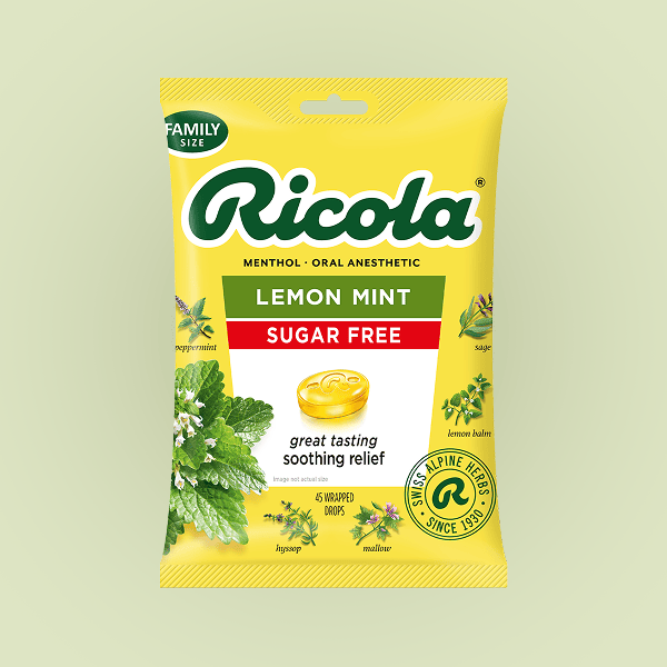 Ricola Lemon Mint. Sugar Free. Soothing Relief