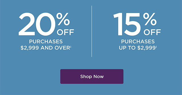 20% OFF Purchases $2,999 and Over / 15% OFF Purchases Up To $2,999