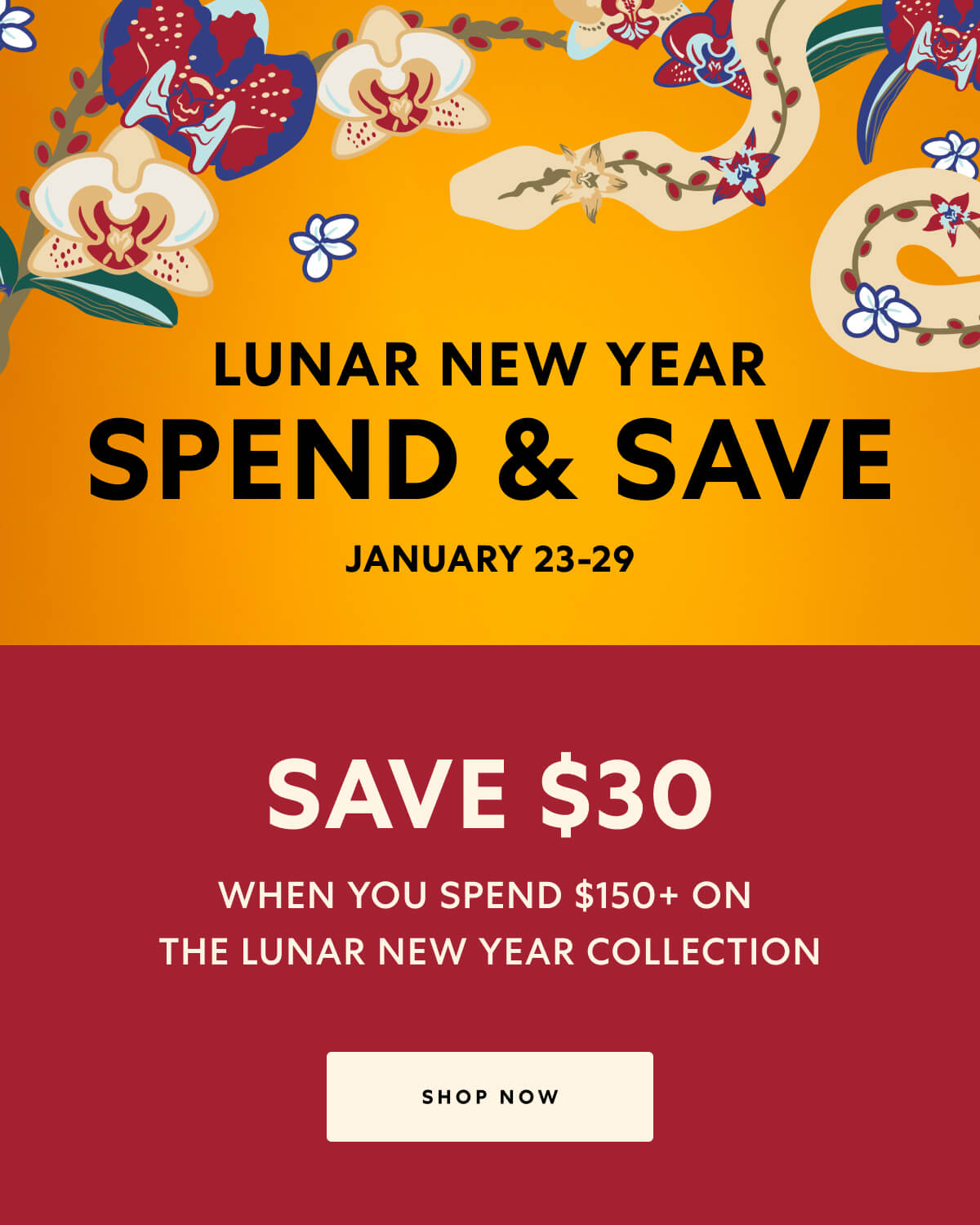 SAVE $30 WHEN YOU SPEND $150+ ON  THE LUNAR NEW YEAR COLLECTION