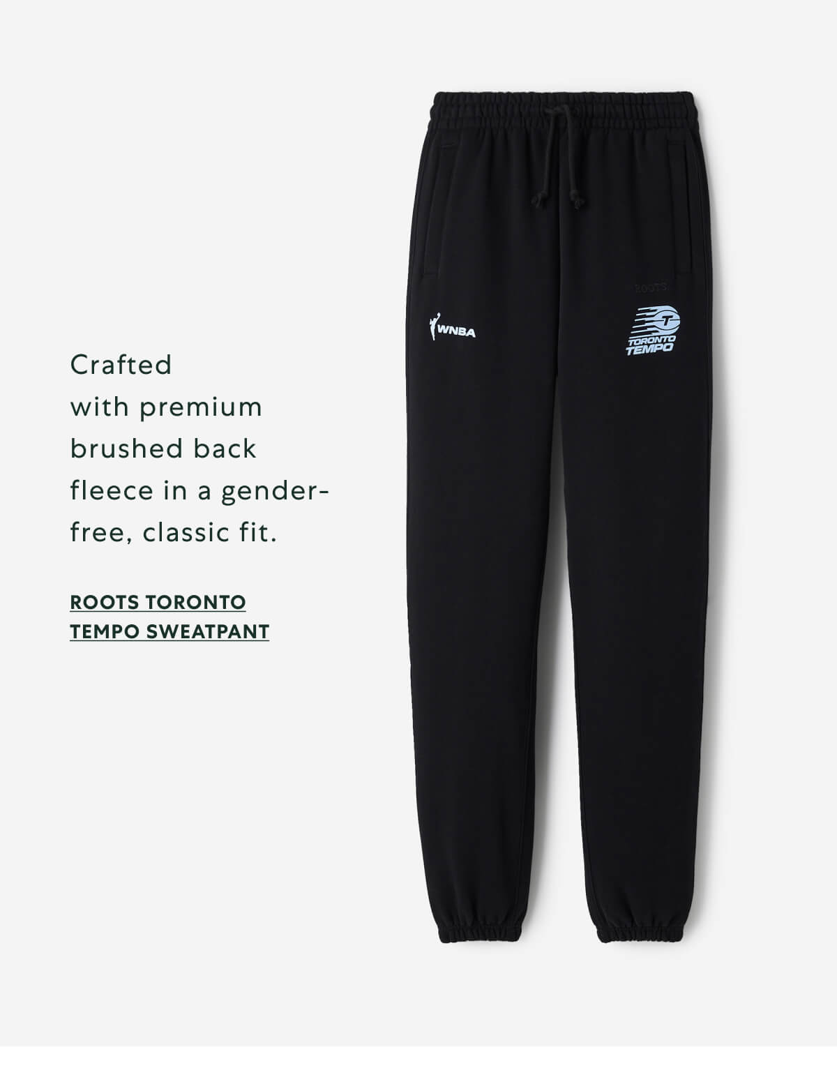 Crafted with premium brushed back fleece in a gender-free, classic fit. ROOTS TORONTO TEMPO SWEATPANT.