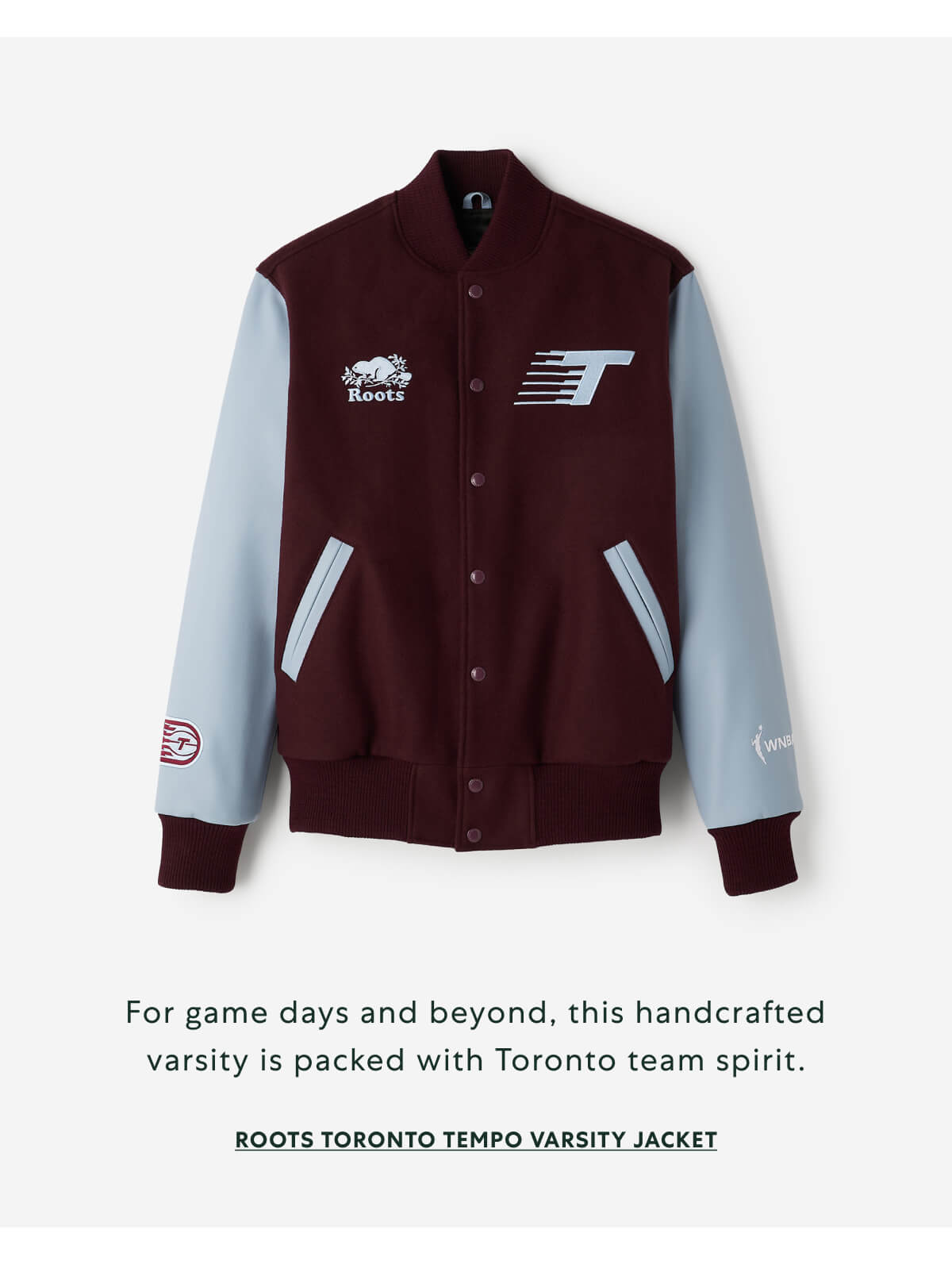 For game days and beyond, this handcrafted varsity is packed with Toronto team spirit. ROOTS TORONTO TEMPO VARSITY JACKET