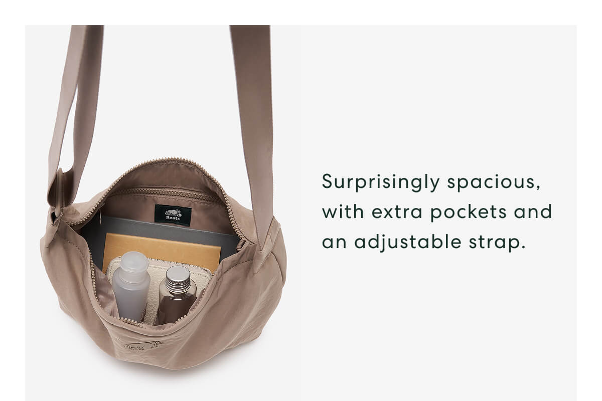 Surprisingly spacious, with extra pockets and an adjustable strap.