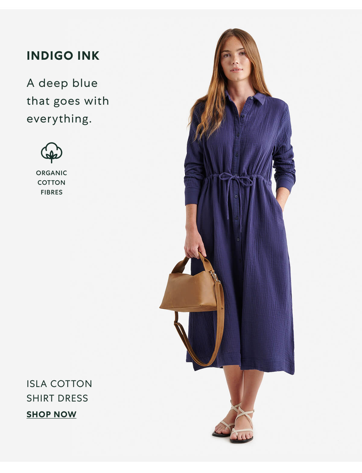 INDIGO INK  -  A deep blue that goes with everything.  -  ISLA COTTON SHIRT DRESS