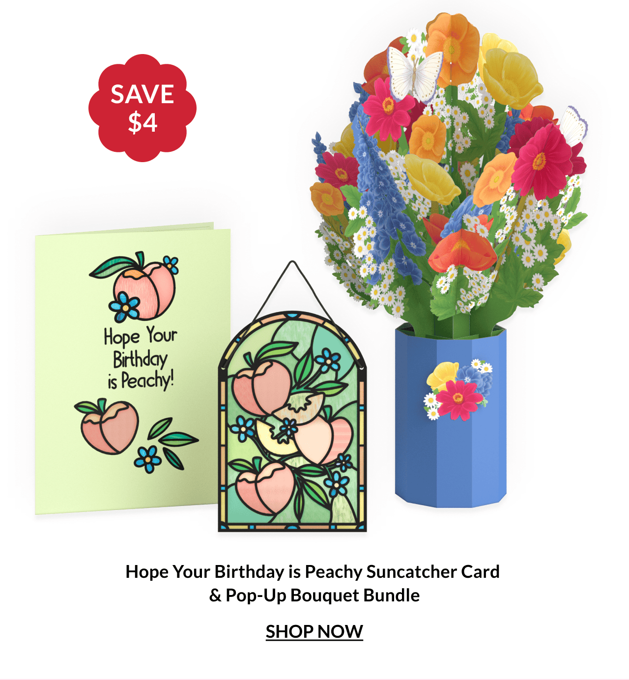 Hope Your Birthday is Peachy suncatcher card and pop-up bouquet bundle