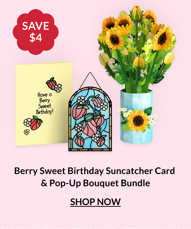 Berry Sweet Birthday suncatcher card and pop-up bouquet bundle