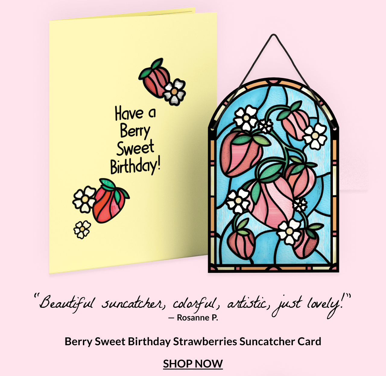 Berry Sweet Birthday Strawberries suncatcher card
